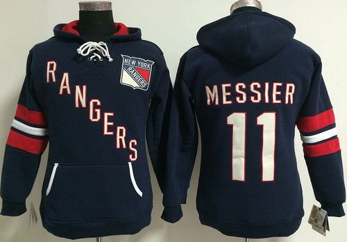 New York Rangers #11 Mark Messier Navy Blue Women's Old Time Heidi NHL Hoodie - Click Image to Close